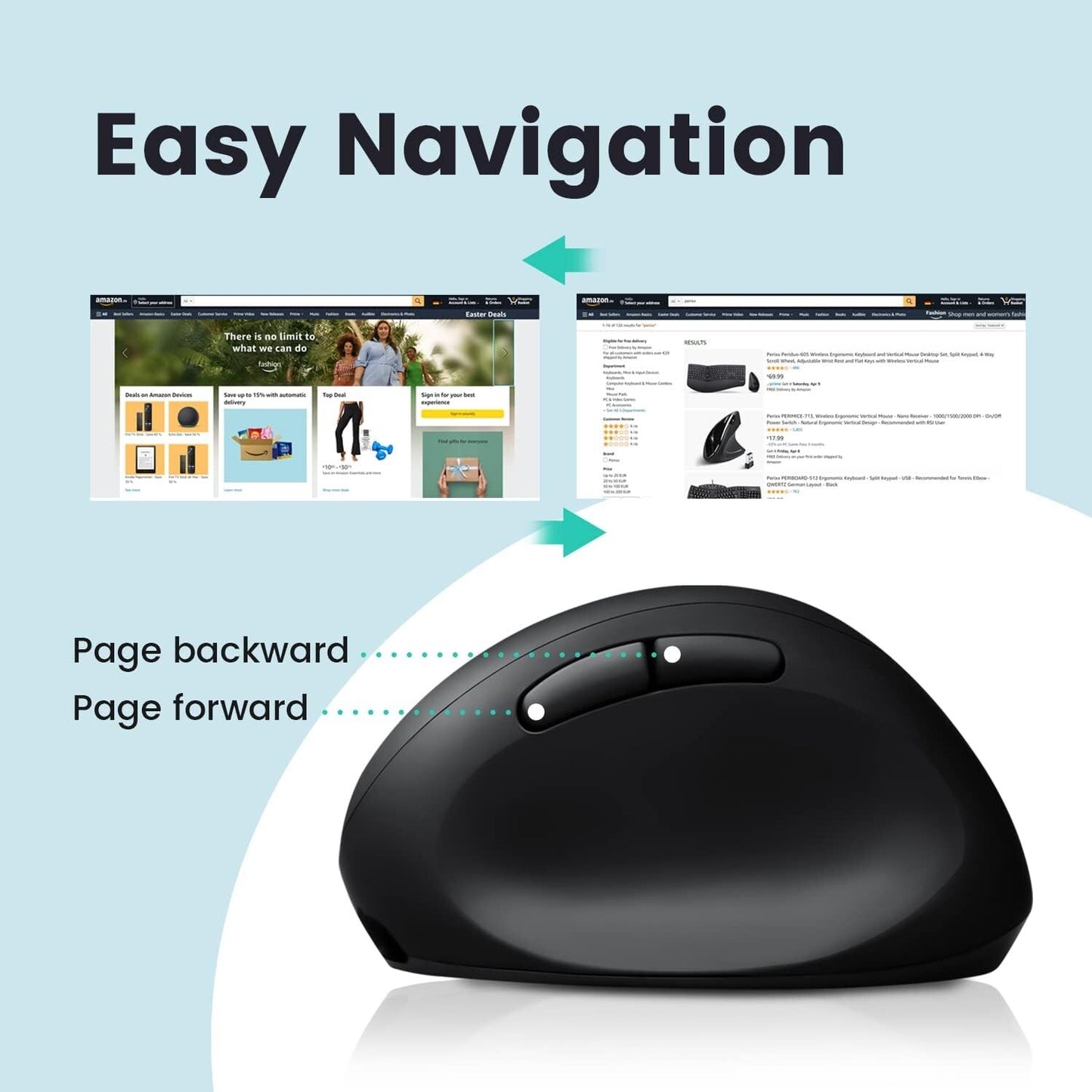 PERIMICE-819B Perixx Bluetooth Portable Vertical Mouse Wireless 3in1 MultiDev