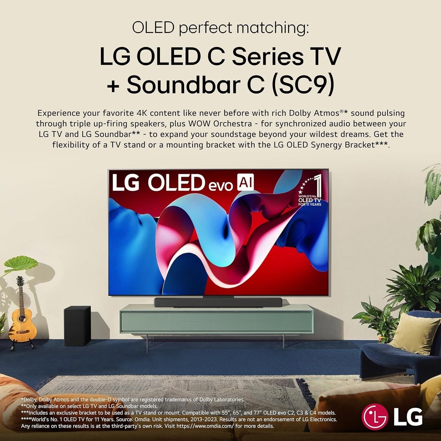 LG SC9S 3.1.3 Soundbar for OLED C Series TV Dolby Atmos WOWCAST Wireless Sub
