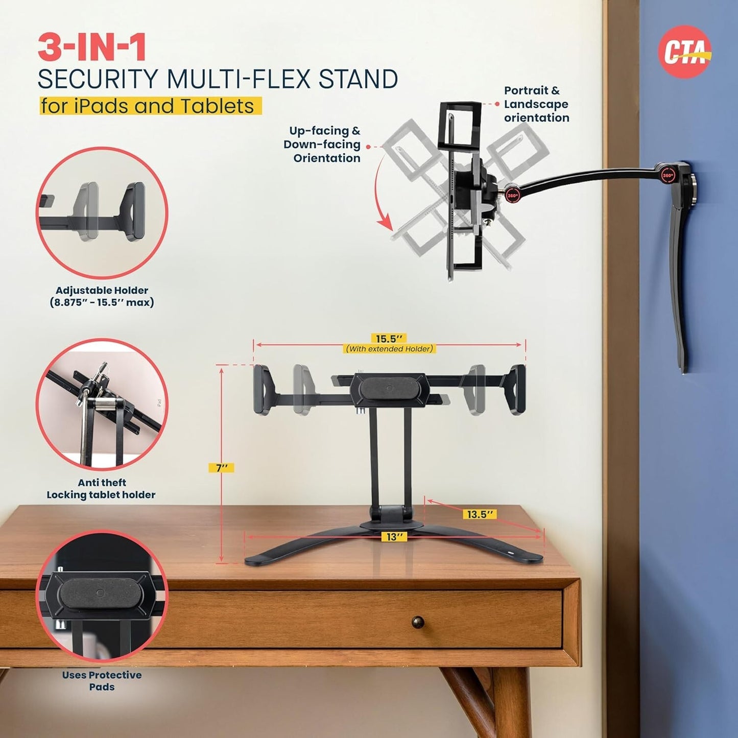 CTA BLACK Digital Stand Wall Mount iPad 10th Gen 109iPad 789 Gen 102