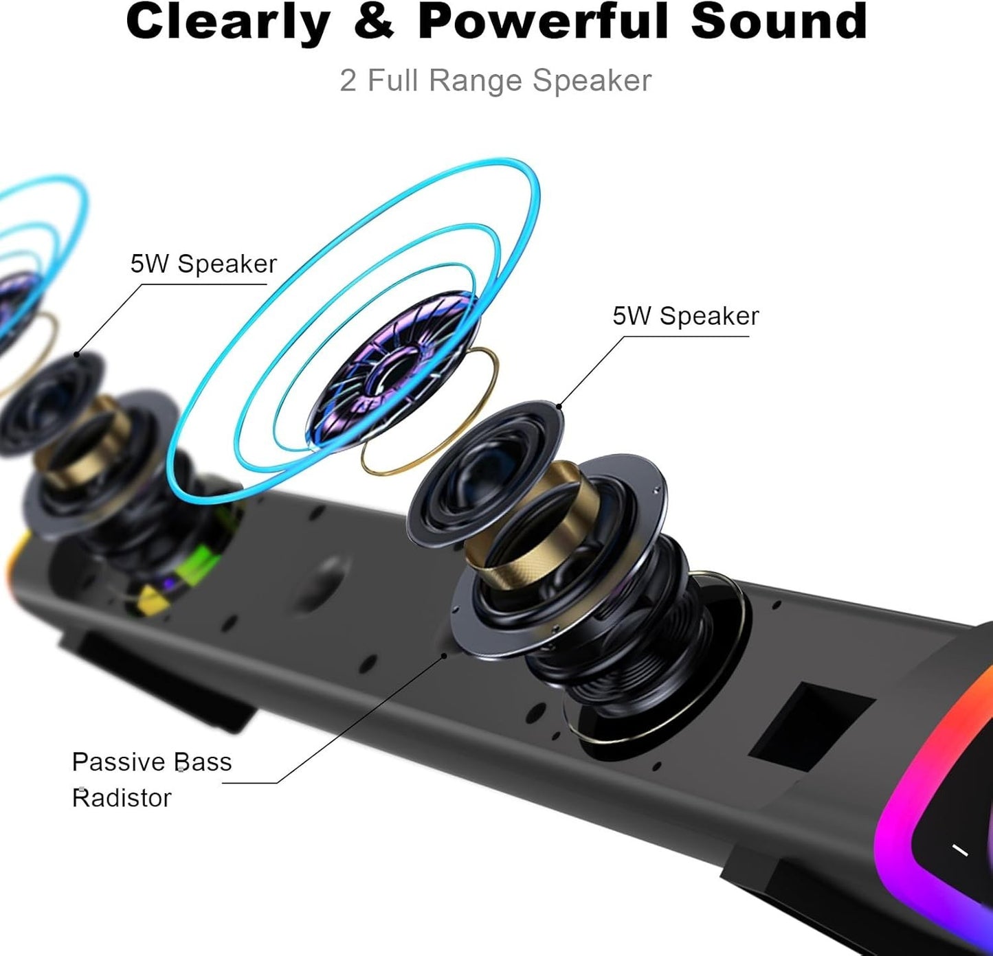 SOULION R30+ Bluetooth Computer Speakers USB Sound Bar w/ LED for PC/Laptop