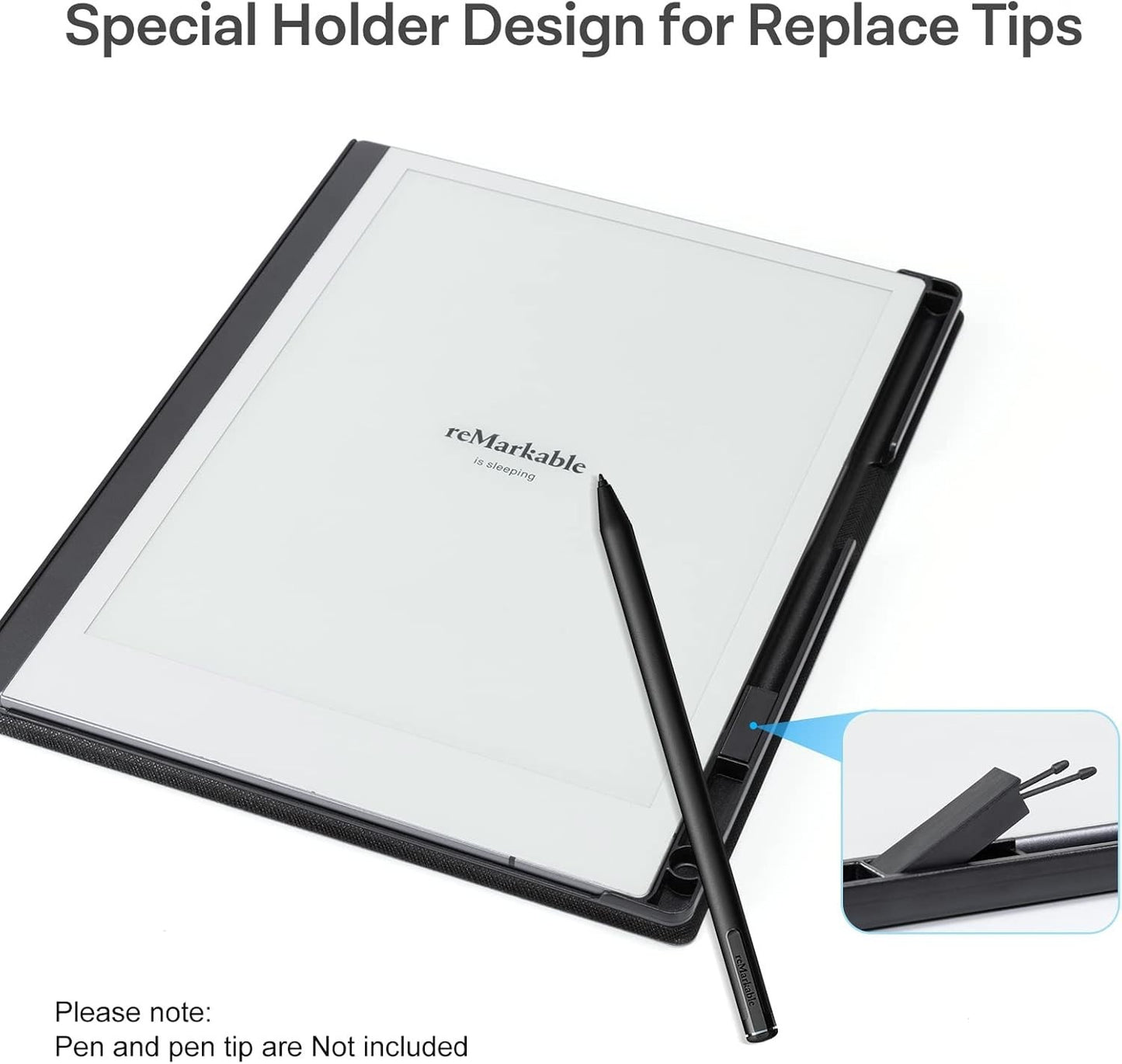 ReMarkable 2 Tablet Case – Lightweight Stand Cover with Pen Holder, 10.3", Black
