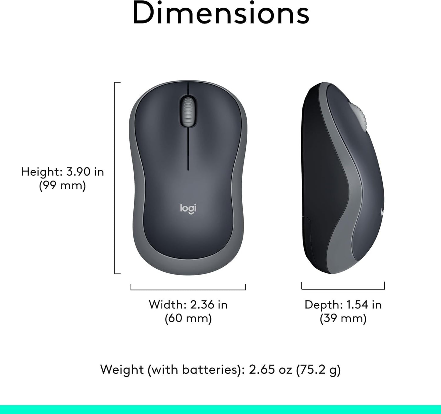 Logitech M185 Wireless Mouse – 12-Month Battery, 1000 DPI – Swift Grey USB