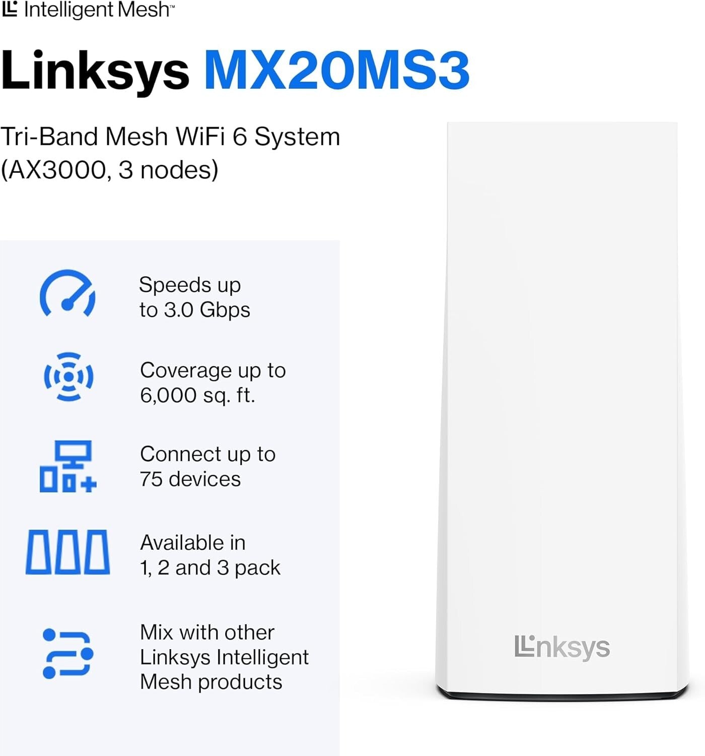 Linksys Atlas 6 Router Home WiFi Mesh System DualBand 6 Sq ft Coverage