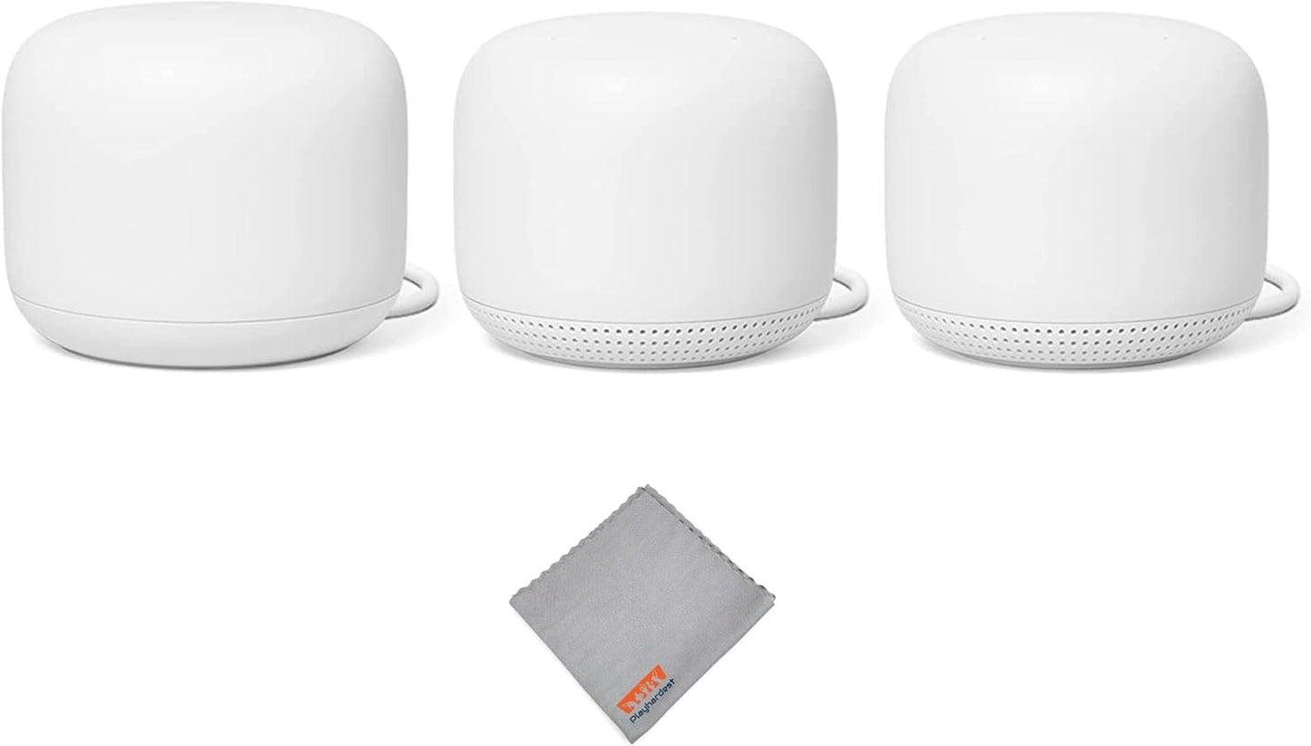 Nest WiFi Router + 2 Points (3-Pack) – Mesh WiFi with Smart Speaker, White