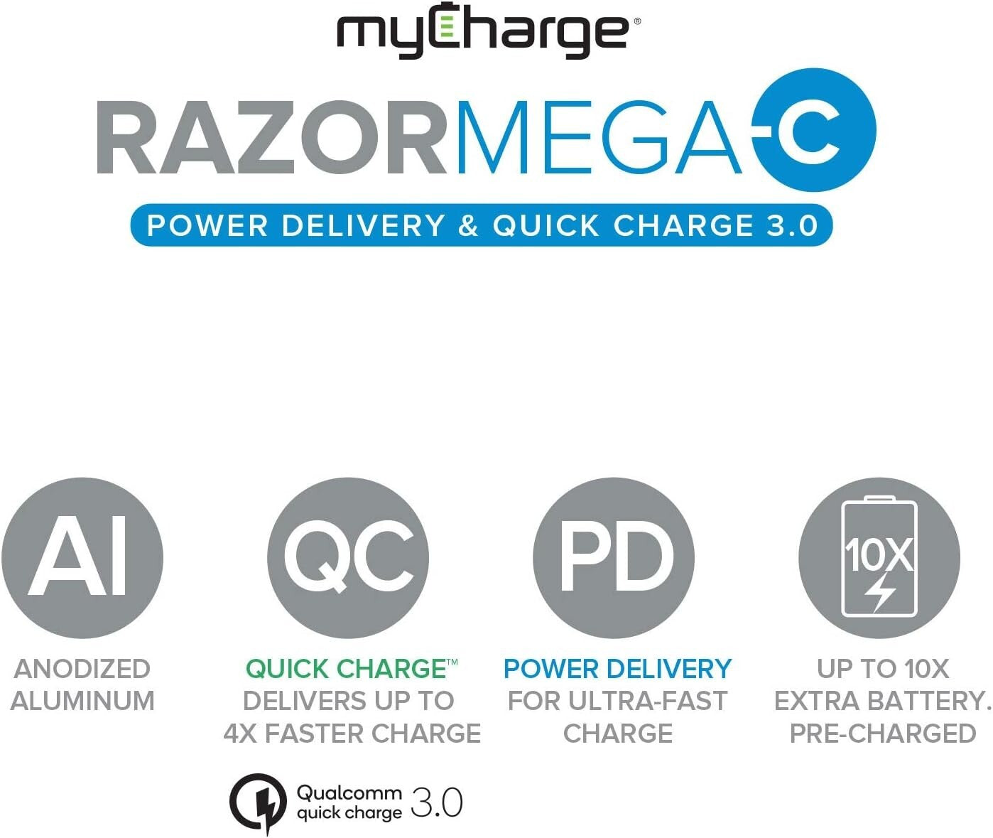 18W USB myCharge RazorMegaC Portable Charger 20100mAh Dual QC 30