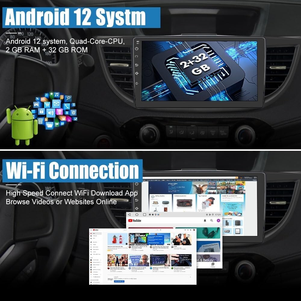CRV 2012-2016 Honda CarPlay 10 Android 12 Stereo Radio Nav WiFi Bluetoo