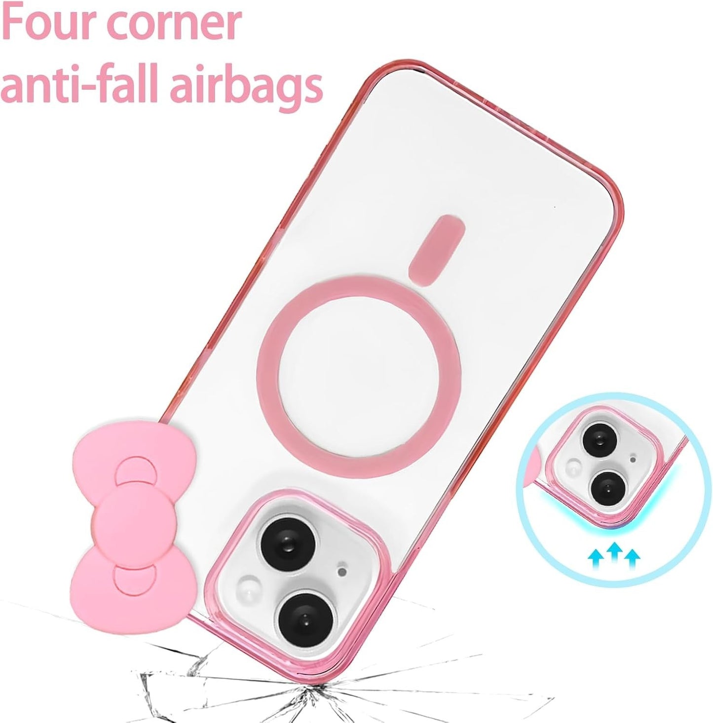 Kawaii iPhone 13 Pro Max Case – 3D Cartoon Bow, Magnetic, Shockproof, for Girls