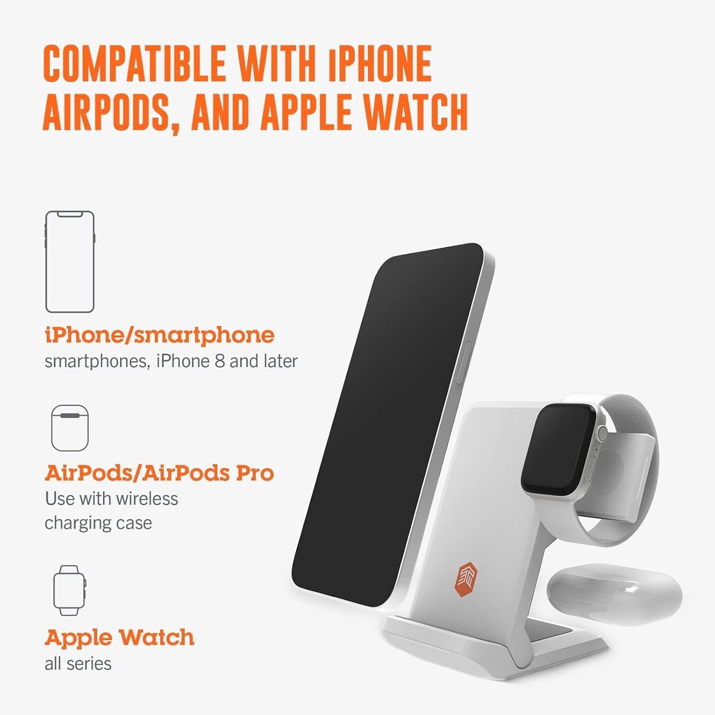 STM WHITE ChargeTree Go 3in1 Portable Wireless Charging Station iPhone
