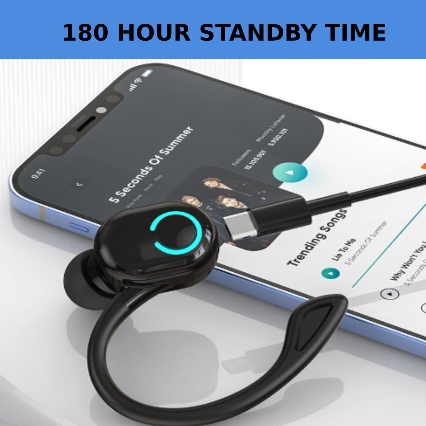 Wireless Bluetooth Earphone 52 Single Ear Hook In-Ear Headset Office Sport