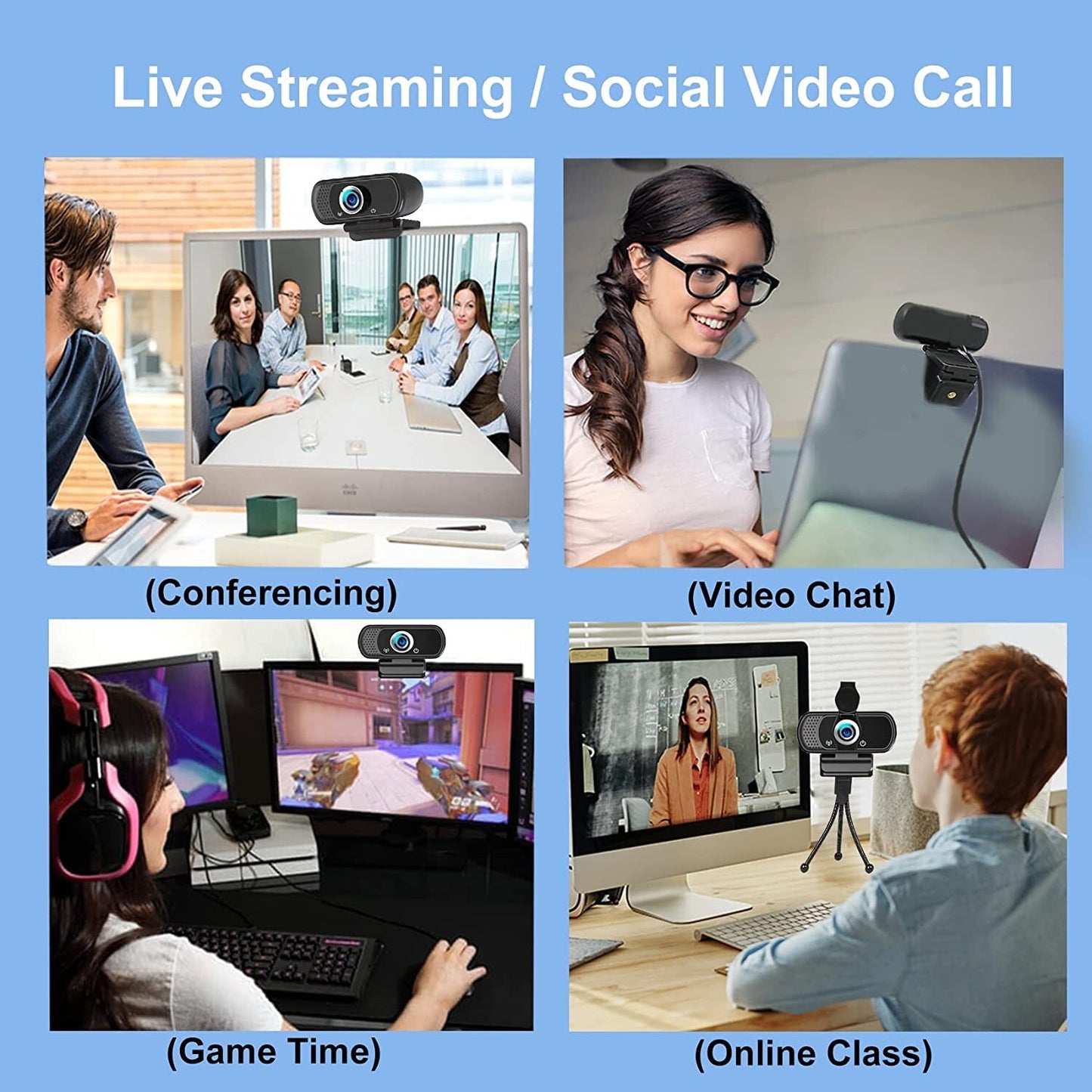 1080P Webcam Microphone Hrayzan HD Webcam w Privacy Cover Tripod