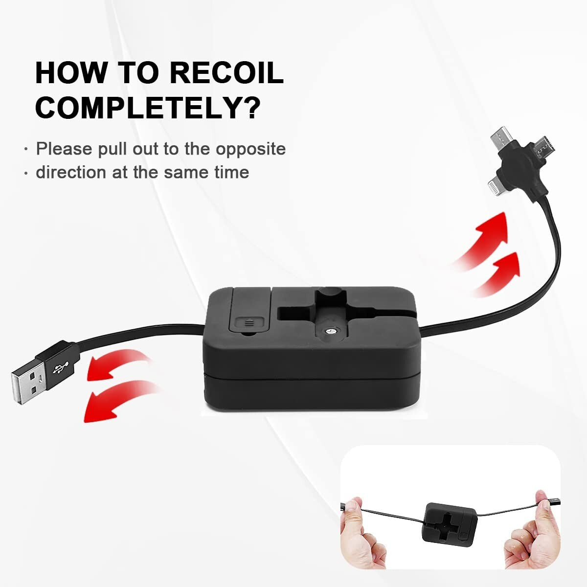 USB 2 Pack 3 In 1 Multi Retractable Charging Cable Multiple Retractable Cable Fa