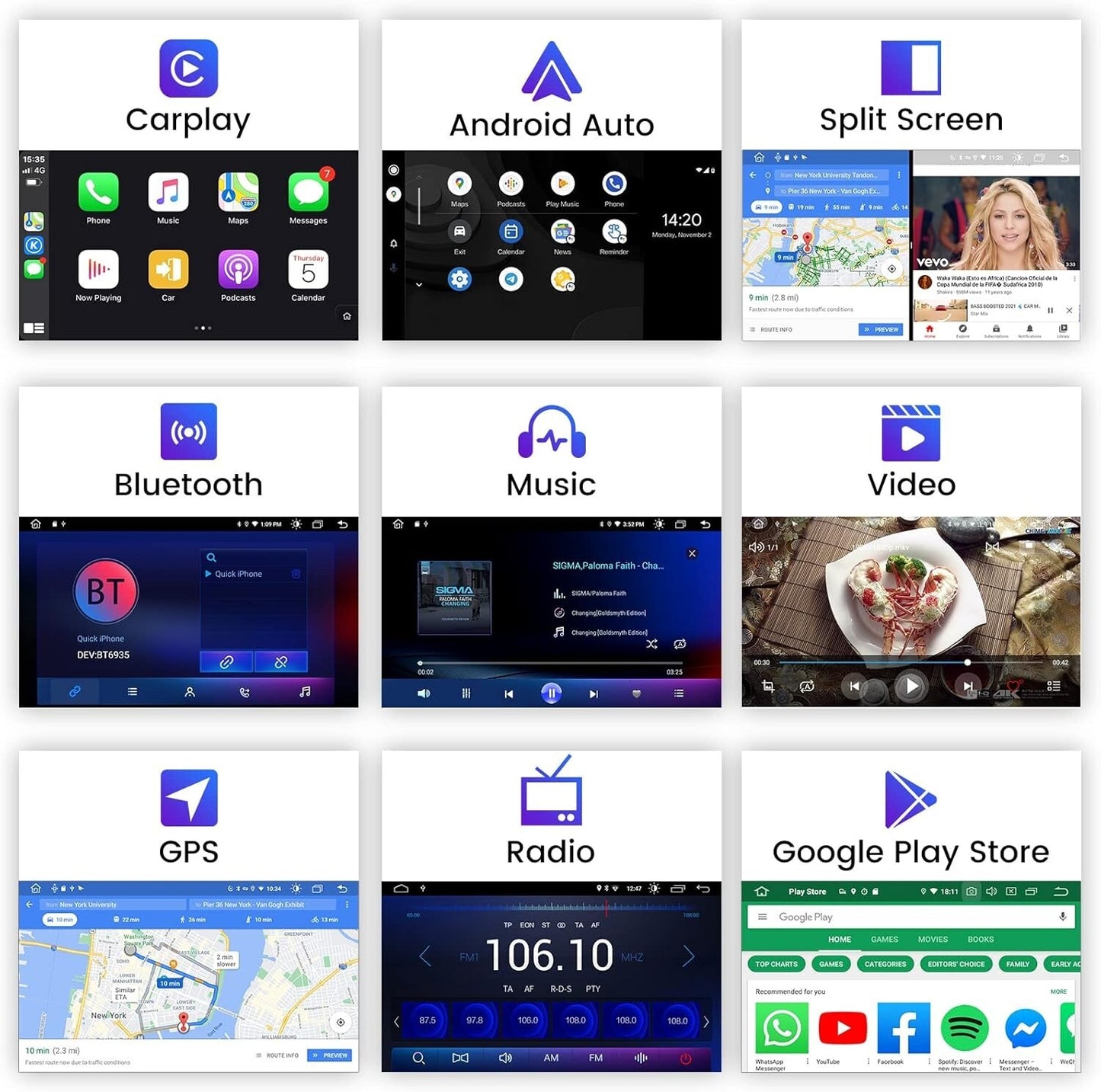 Roadanvi HD 102 8G Android Car Stereo Carplay Android BT Touch Screen