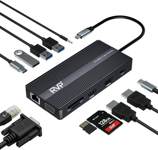 USB 12- C Docking Station 3 Monitors in1 Triple Display Dual Monitors