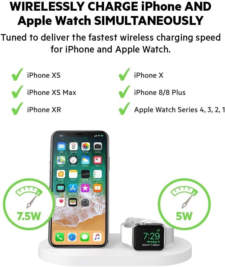 USB-A WHITE Belkin Boost Up Wireless Charging Dock iPhone Apple Watch