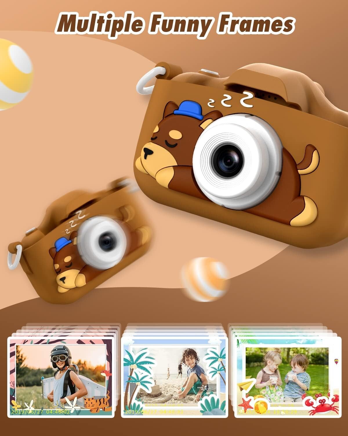 32GB 1080P Slothcloud Cartoon Kids Selfie Camera DogBrown Kids