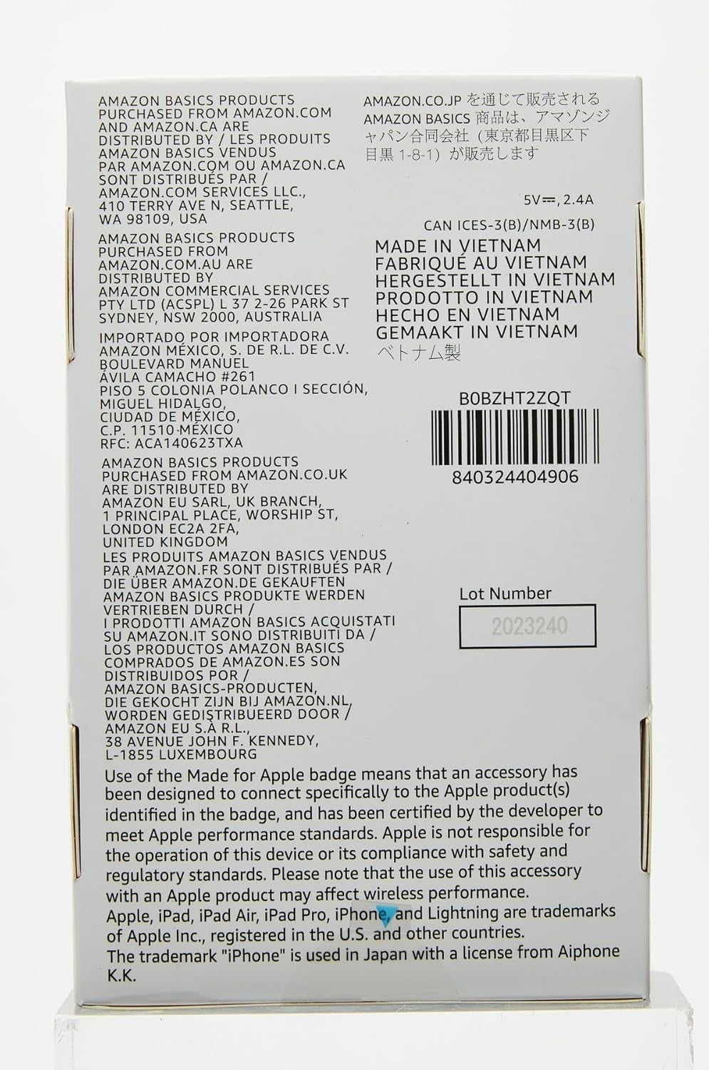 Amazon Basics 10FT Lightning Cable – MFi Certified USB-A Charger – iPhone iPad