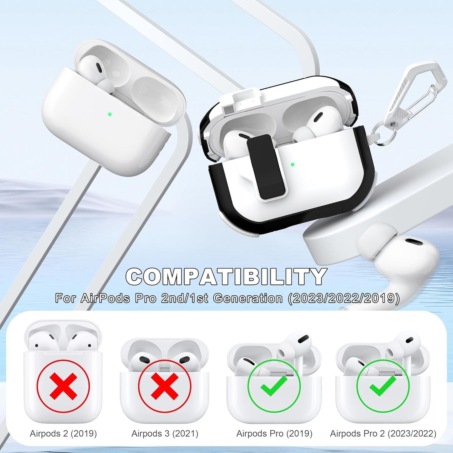 CASE for Shockproof AirPods Pro – White/Black, Pop-Up Lid, Wireless Compatible