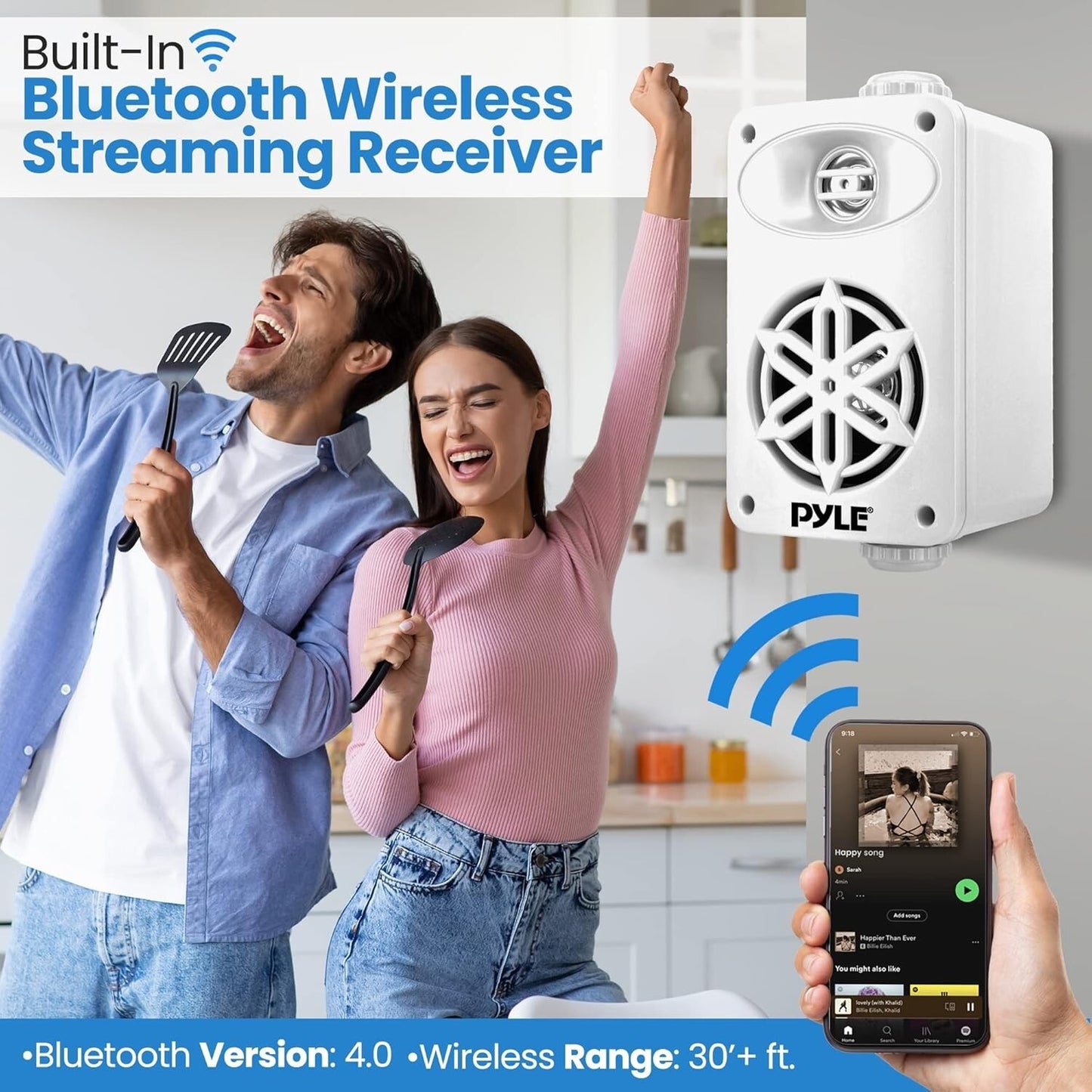 PDWRBT36WT PyleHome 35 2-Way Wireless Bluetooth Speaker System White