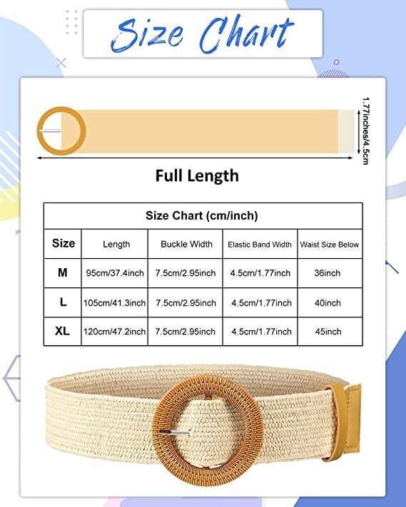 4 Pack Straw Woven Elastic Stretch Waist Belt Women Skinny Dress Belt Wooden Buc