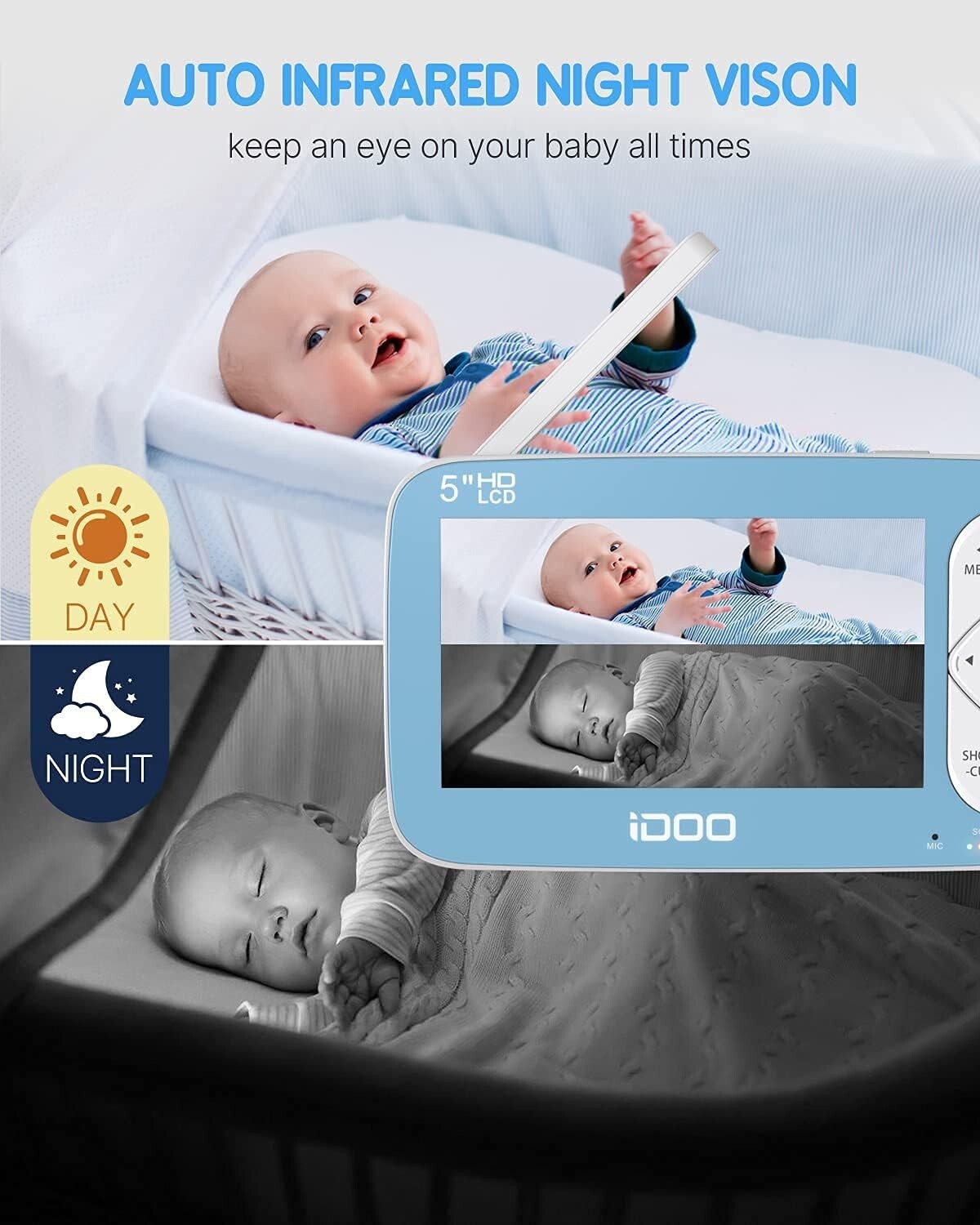 iDOO Baby Monitor Camera Audio Video Baby Monitor no WiFi w Night