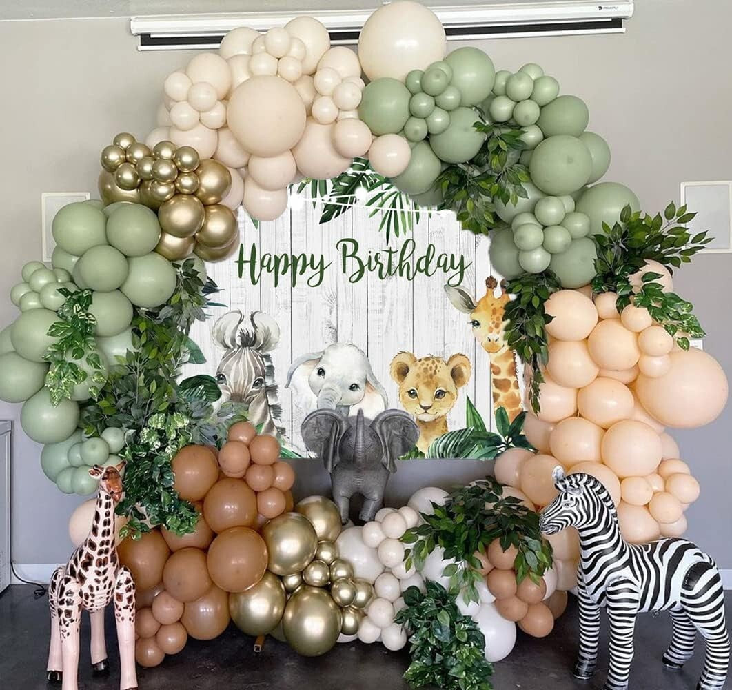 Jungle Safari Wild One Backdrop Bday Party Rustic Wooden Palm Tree 84L x 60W