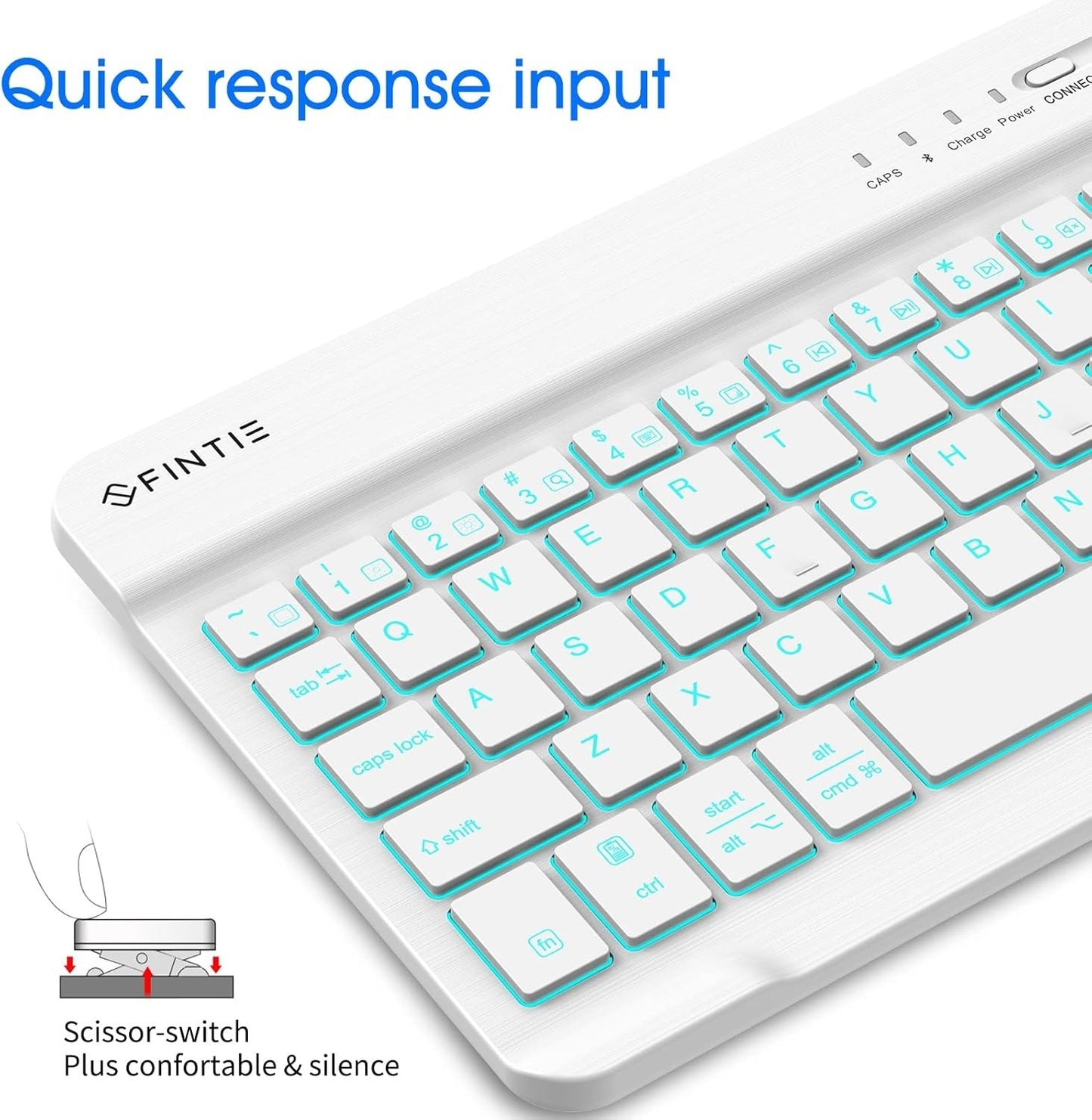 Fintie 8" Bluetooth Keyboard – 7-Color Backlit, Slim, iOS/Android, White