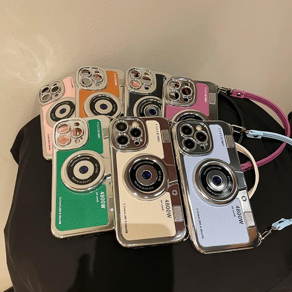 3D Vintage Camera Phone Case with Hand Strap - Unique Cool Silicone PC Shockproo