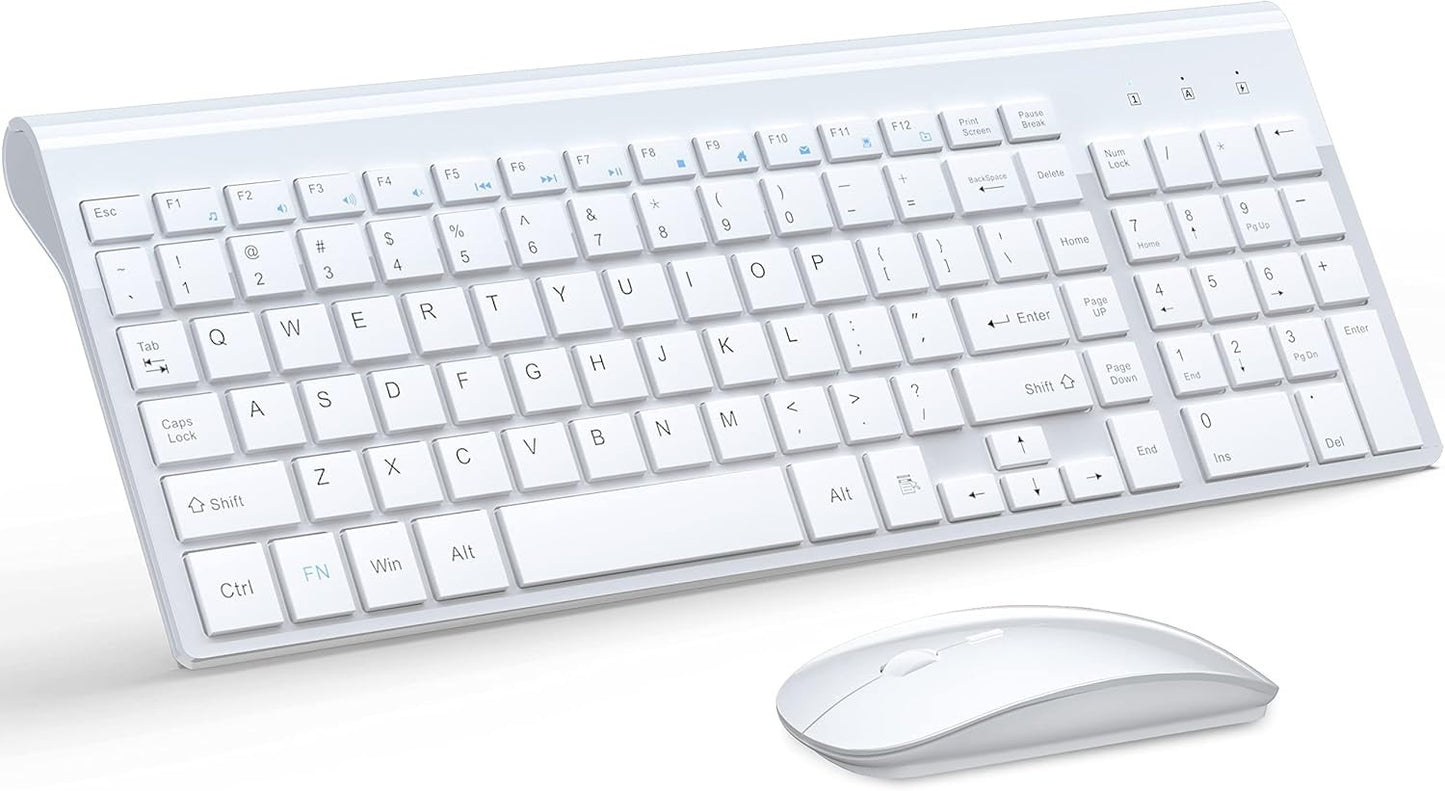 TopMate Wireless Keyboard & Mouse Combo – Slim, Silent, USB, White, with Cover