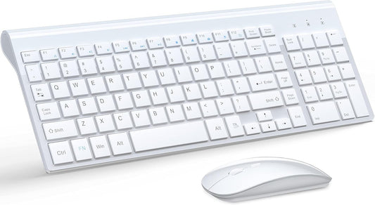 TopMate Wireless Keyboard & Mouse Combo – Slim, Silent, USB, White, with Cover