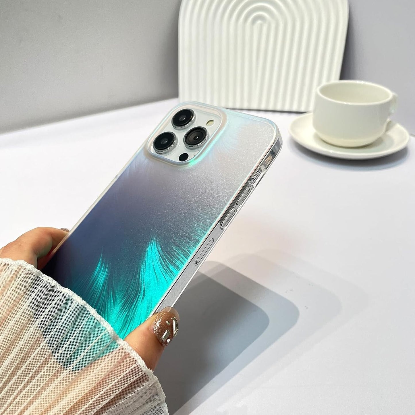 Gulinur Iridescent Matte iPhone 15 Pro Men Women Girls Laser Feathe