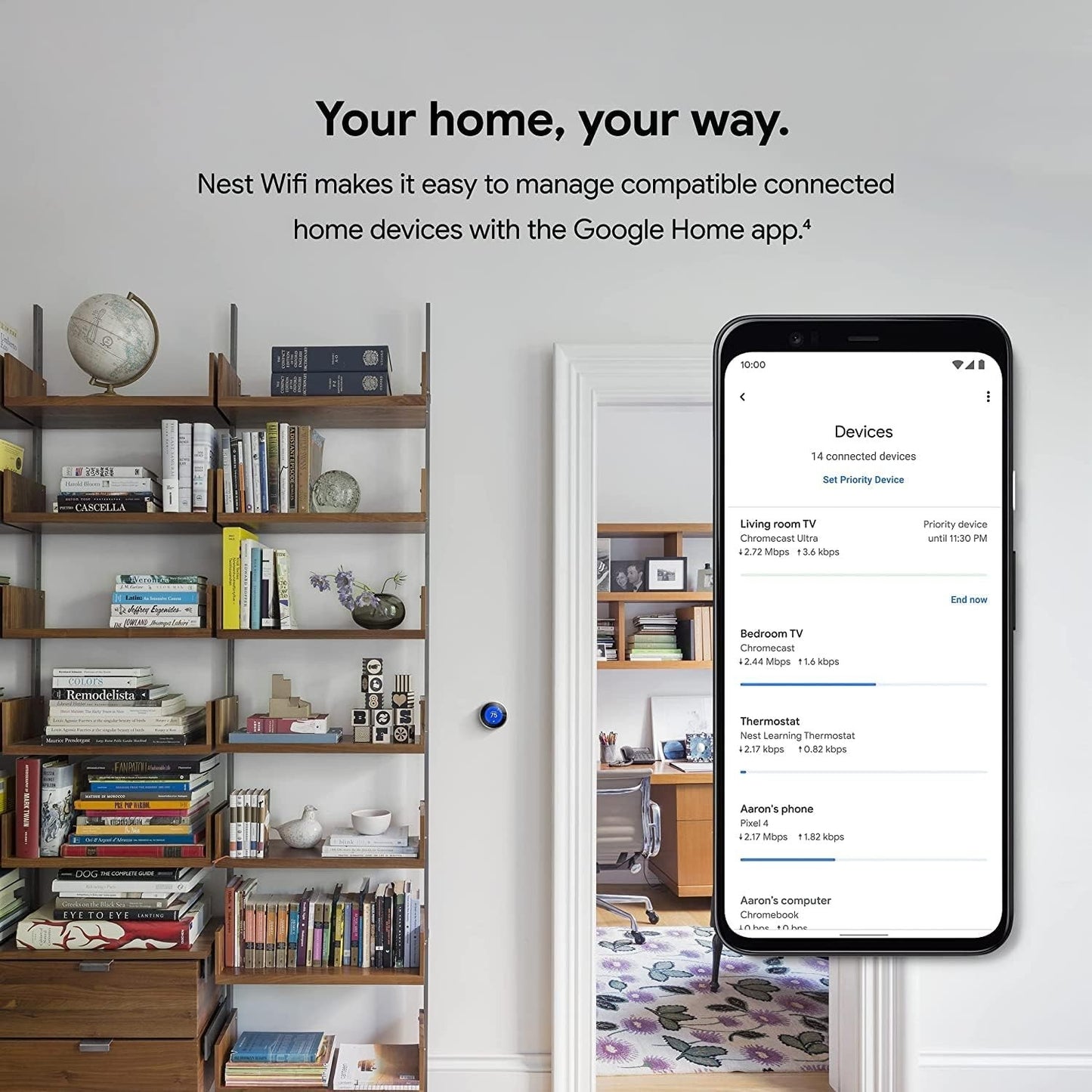 Nest WiFi Router + 2 Points (3-Pack) – Mesh WiFi with Smart Speaker, White