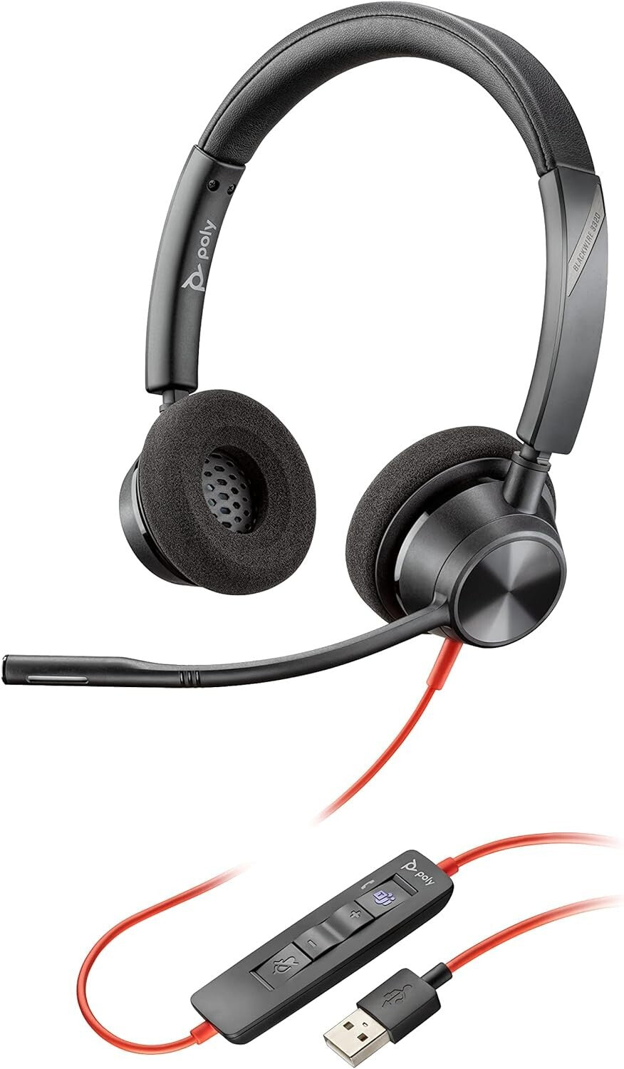 3320-M USB-A Plantronics Blackwire Stereo Headset Black