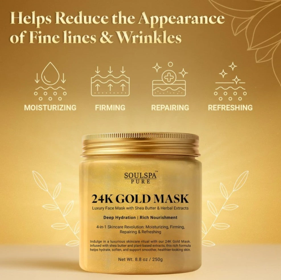 24K Gold Face Mask – Hydrating & Firming Facial Mask with Shea Butter, Hyaluroni