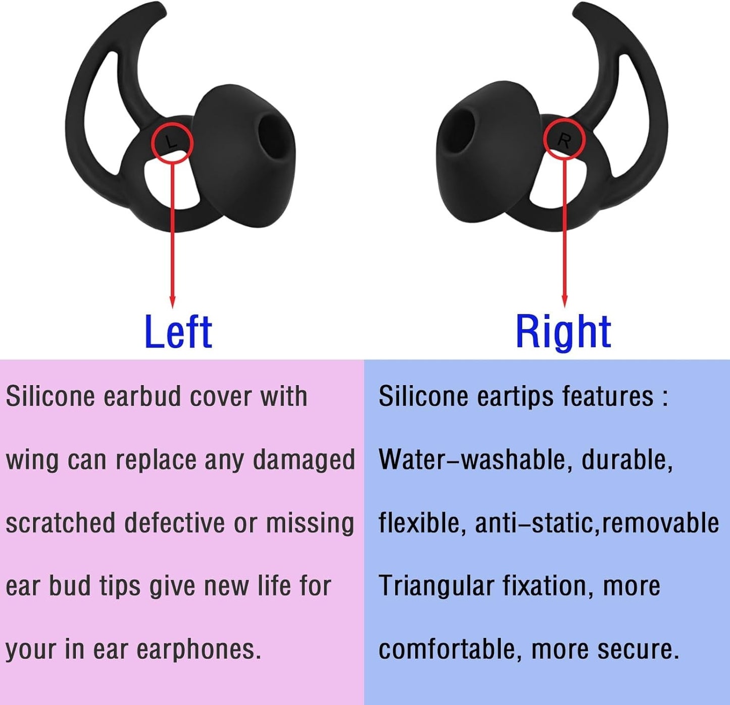 3 Pairs Ear Tips for Bose QuietComfort/Sport Earbuds – S/M/L Silicone Black