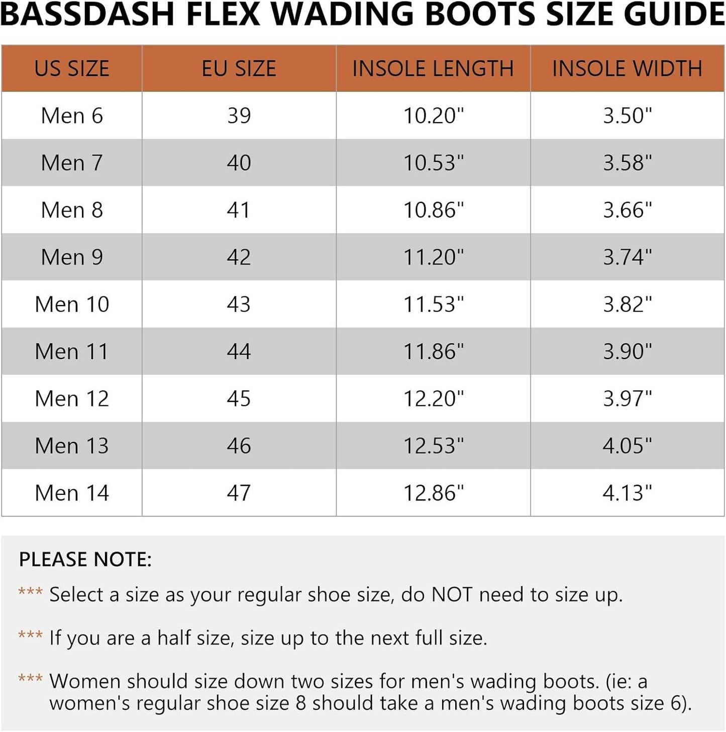BASSDASH Mens Wading Boots Lightweight AntiSlip Rubber Sole Fly Fishing Wading