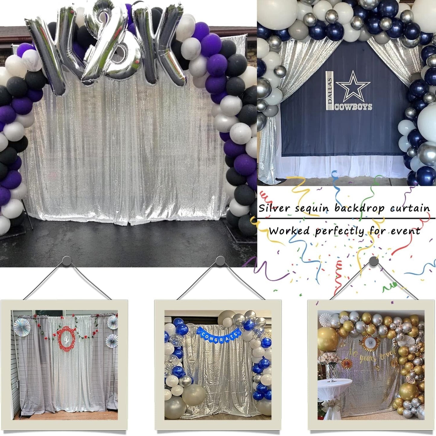 TCBESTO Silver Sequin Backdrop Curtain 8FTx8FT 1 Panel Sparkly Wedding Party Bac