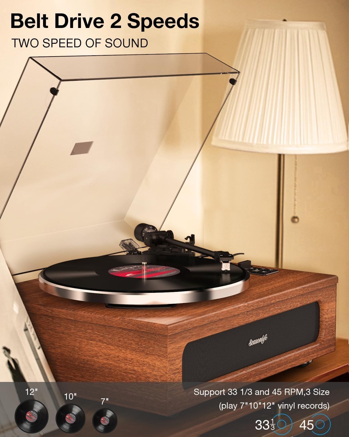 All-in-One Hi-Fi Record Player Turntable w/ 4 Speakers Bluetooth Phono Preamp