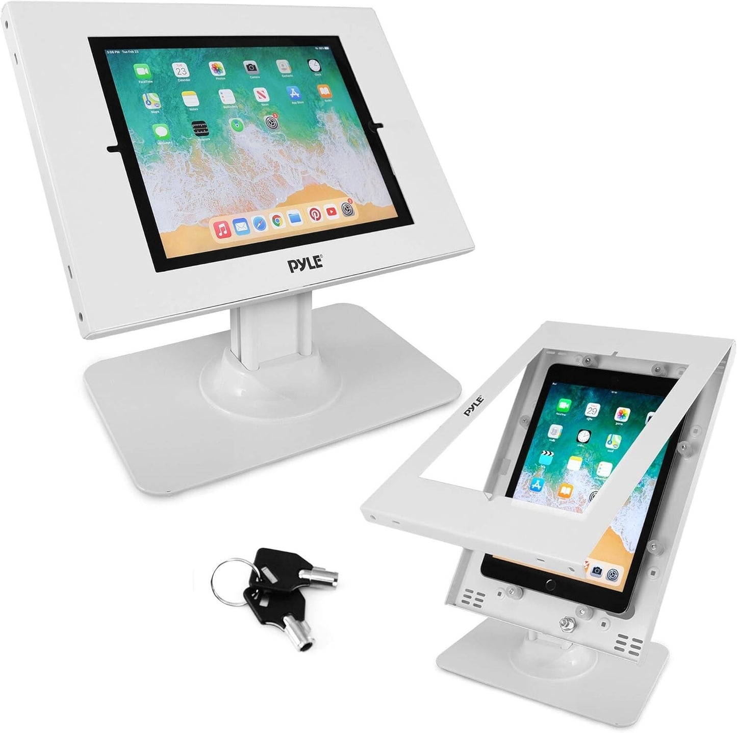 PSPADLK18-WHITE Pyle Anti Theft Tablet Security Stand Mount Desktop Kiosk Stand