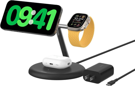Belkin 3-in-1 MagSafe Charger 15W Fast Charge for iPhone, Watch & AirPods, Black