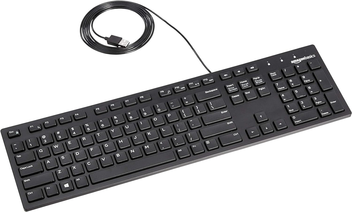 USB QWERTY Amazon Basics LowProfile Wired Keyboard US Layout Matte Blac