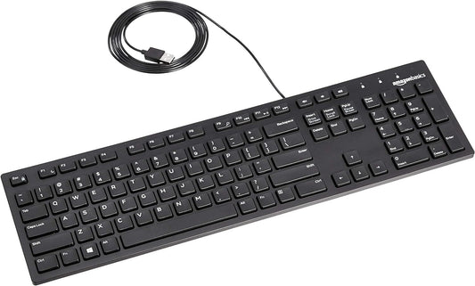 USB QWERTY Amazon Basics LowProfile Wired Keyboard US Layout Matte Blac