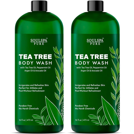SOULSPA PURE Tea Tree Body Wash 2-Pack– 16oz Each, Peppermint Odor & Itch Relief