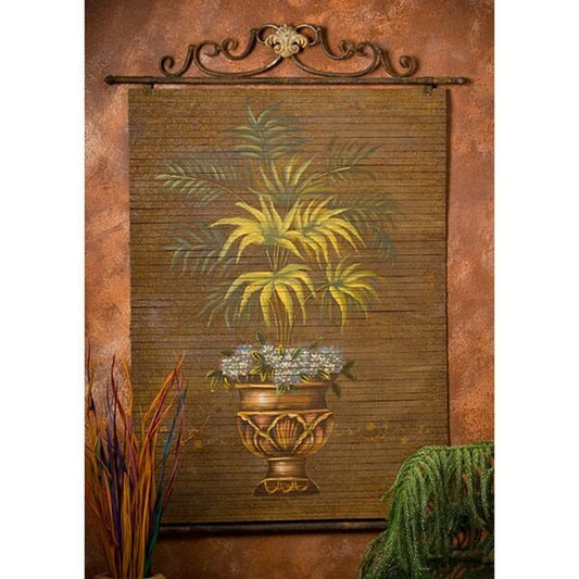 Handpainted Fern Bamboo Wall Art Wall Hanging w Rust Iron framing 34x48