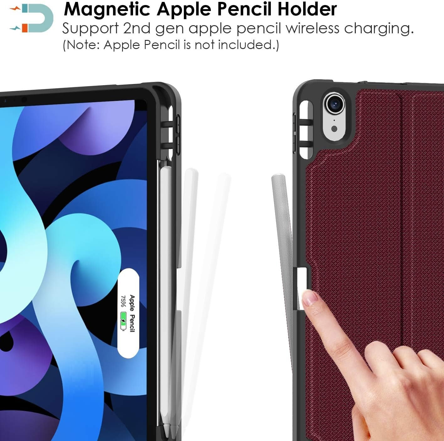 Supveco iPad Air 11" (M3/M2) & 10.9" (5th/4th Gen) Shockproof Folio Case – Wine