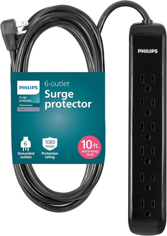 SPP6110BC 1080J Philips 37 6Outlet Surge Protector 10Ft Cord