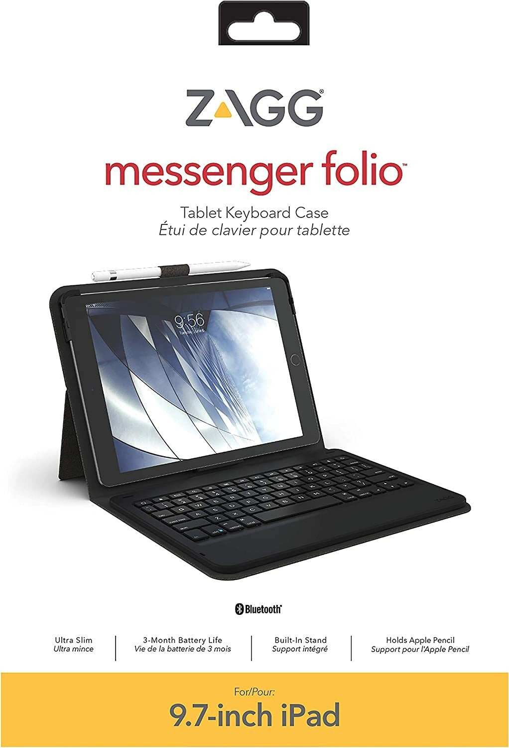 ZAGG Messenger Folio Bluetooth Tablet Keyboard Made Apple iPad 97 Gen 7