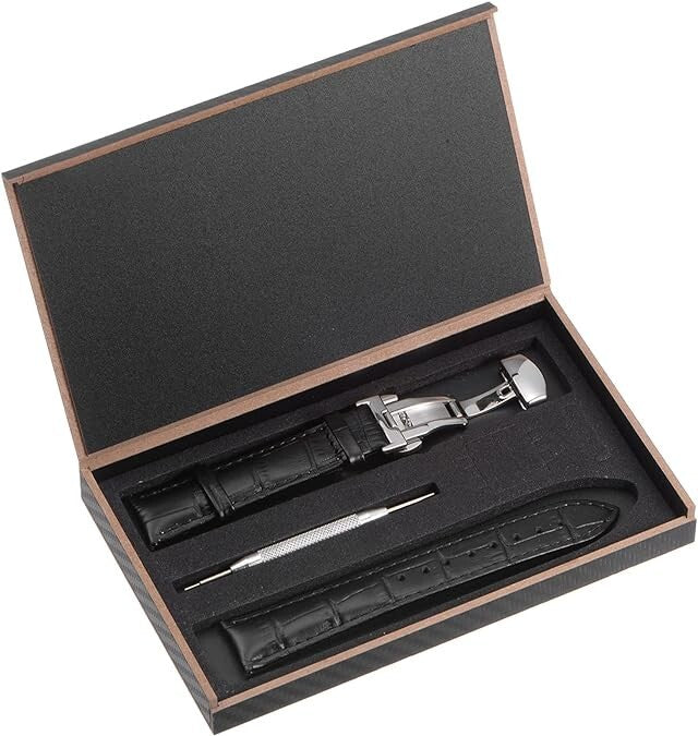 uxcell Black Leather Watch Band 19mm Quick Release Deployment Buckle Cowhide Wat