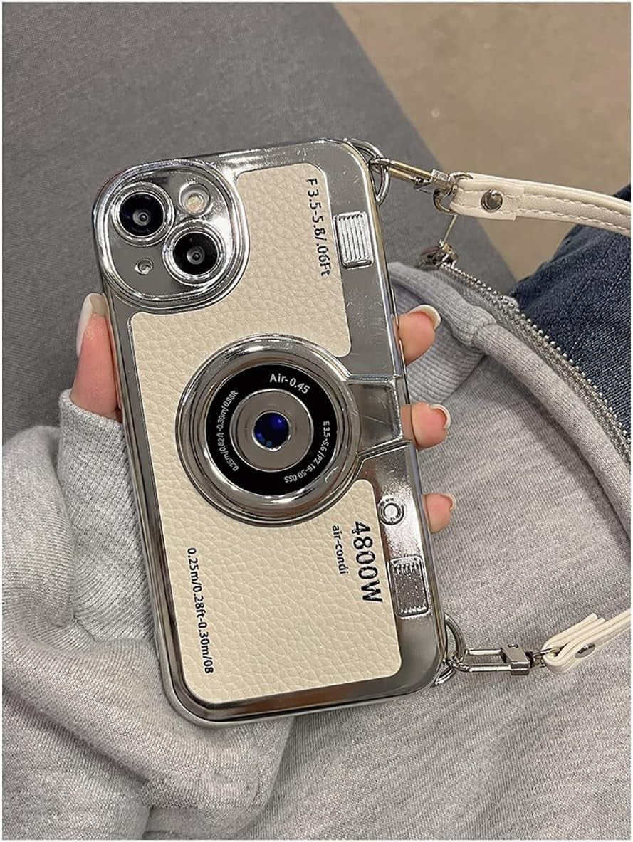 3D Vintage Camera Phone Case with Hand Strap - Unique Cool Silicone PC Shockproo