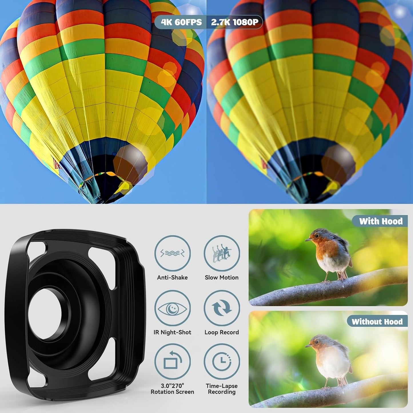 CUTELULY 48MP 4K Video Camera Camcorder WiFi IR Night Vision