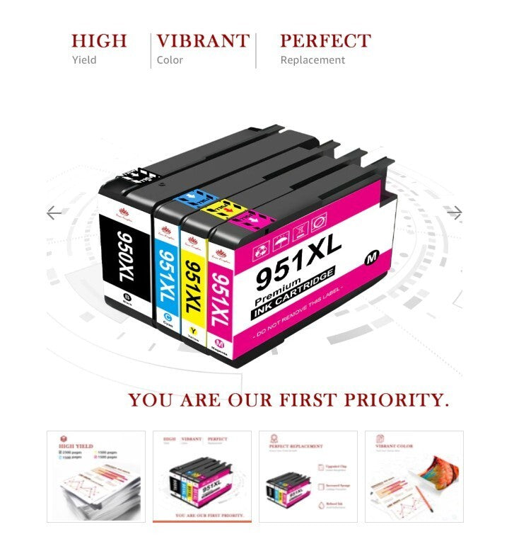951XL 950XL 4Pk Inkjet Cartridge Toner Compatible HP Officejet
